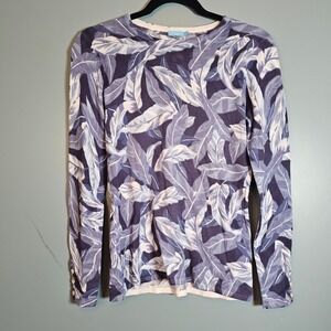 J. McLaughlin Women's XS Blue Tropical Leaf Print Long Sleeve Knit Top